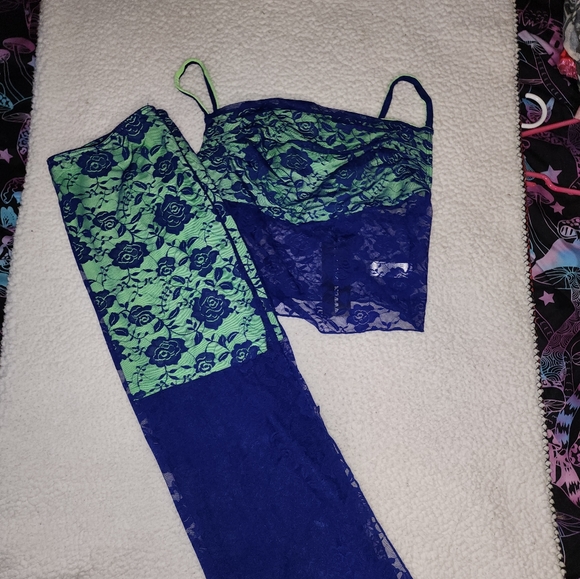 NWT Dolls Kill Gorgeous Purple, Green , Midi Crop Top Skirt Set 💜 - Picture 8 of 12